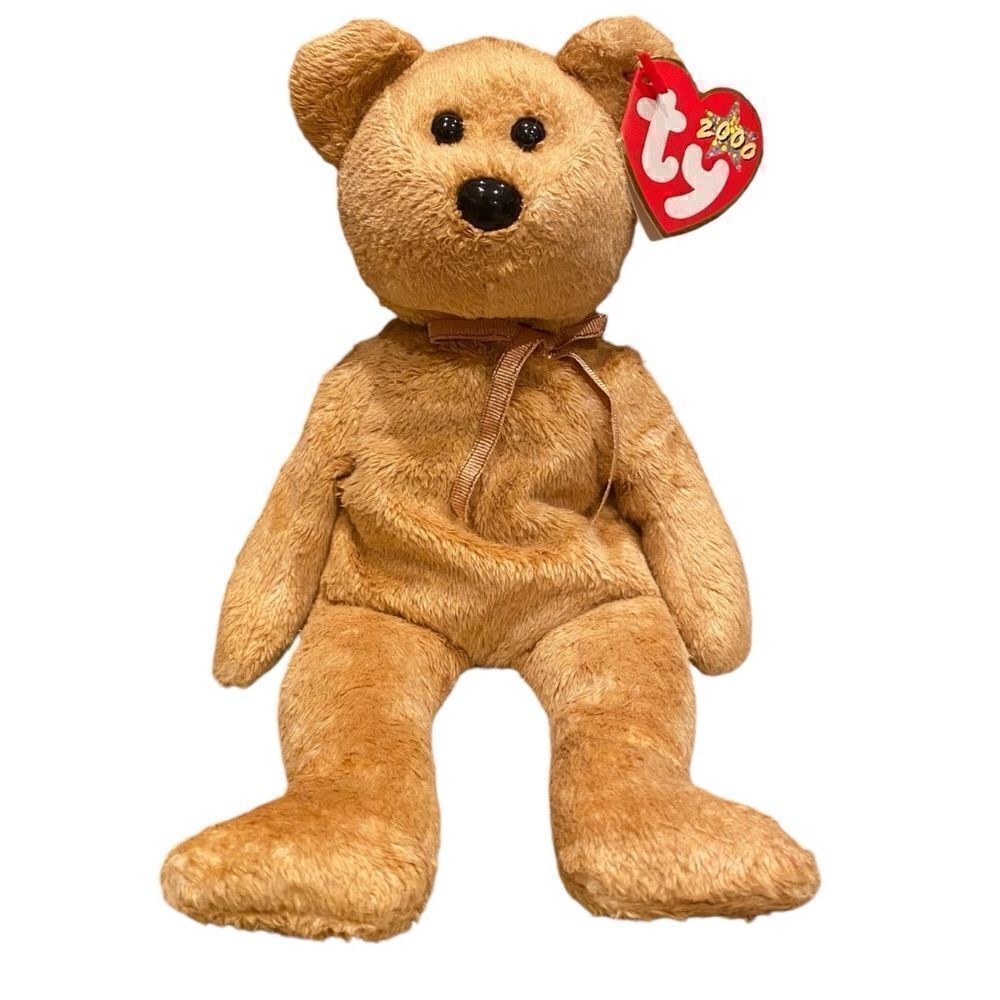 Rare Vintage Y2K TY Beanie Baby Cashew Bear Stuffed Animal Plush Retired
